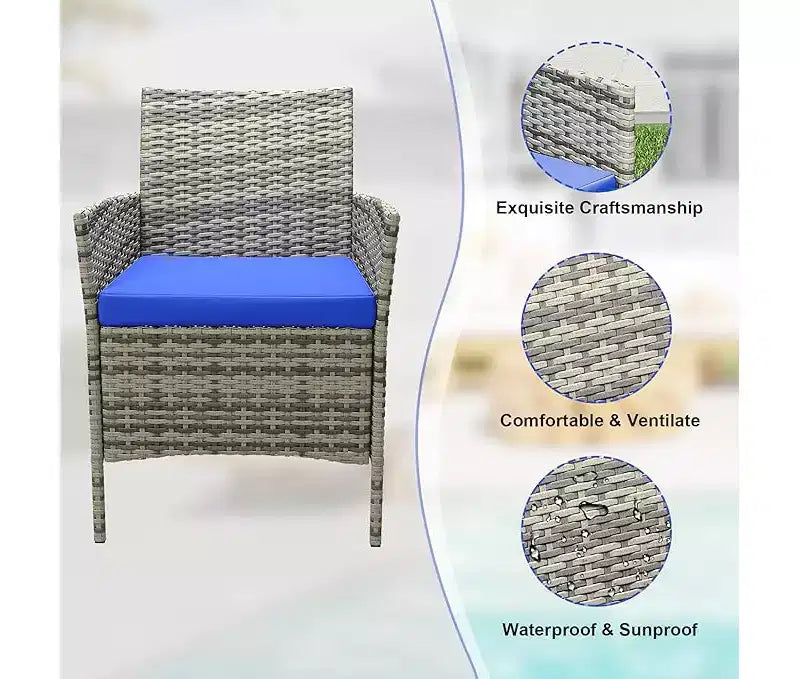 Ensemble de mobilier de patio extérieur 3 pièces, ensemble de conversation moderne en rotin avec table basse pour jardin, osier tout temps et cadre en acier