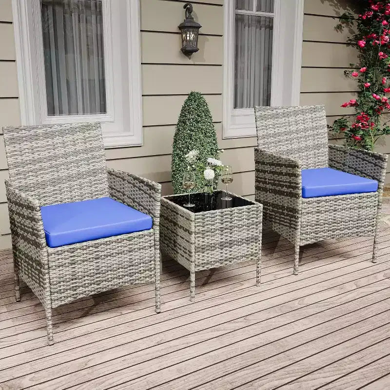 Ensemble de mobilier de patio extérieur 3 pièces, ensemble de conversation moderne en rotin avec table basse pour jardin, osier tout temps et cadre en acier
