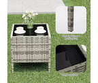 Ensemble de mobilier de patio extérieur 3 pièces, ensemble de conversation moderne en rotin avec table basse pour jardin, osier tout temps et cadre en acier