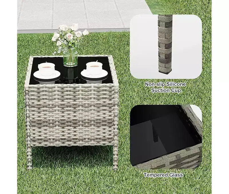 Ensemble de mobilier de patio extérieur 3 pièces, ensemble de conversation moderne en rotin avec table basse pour jardin, osier tout temps et cadre en acier