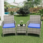 Ensemble de mobilier de patio extérieur 3 pièces, ensemble de conversation moderne en rotin avec table basse pour jardin, osier tout temps et cadre en acier