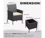 Ensemble de mobilier de patio extérieur 3 pièces, ensemble de conversation moderne en rotin avec table basse pour jardin, osier tout temps et cadre en acier