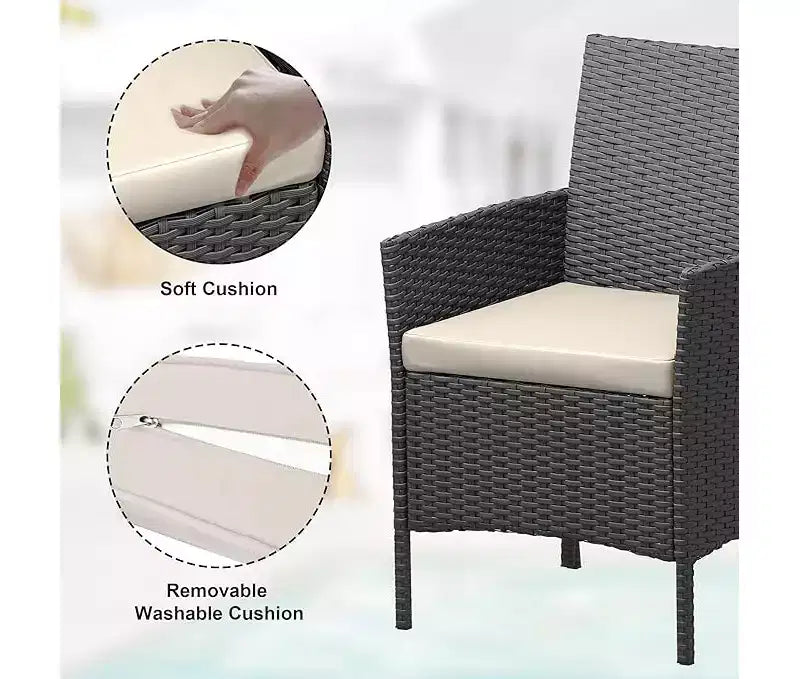Ensemble de mobilier de patio extérieur 3 pièces, ensemble de conversation moderne en rotin avec table basse pour jardin, osier tout temps et cadre en acier