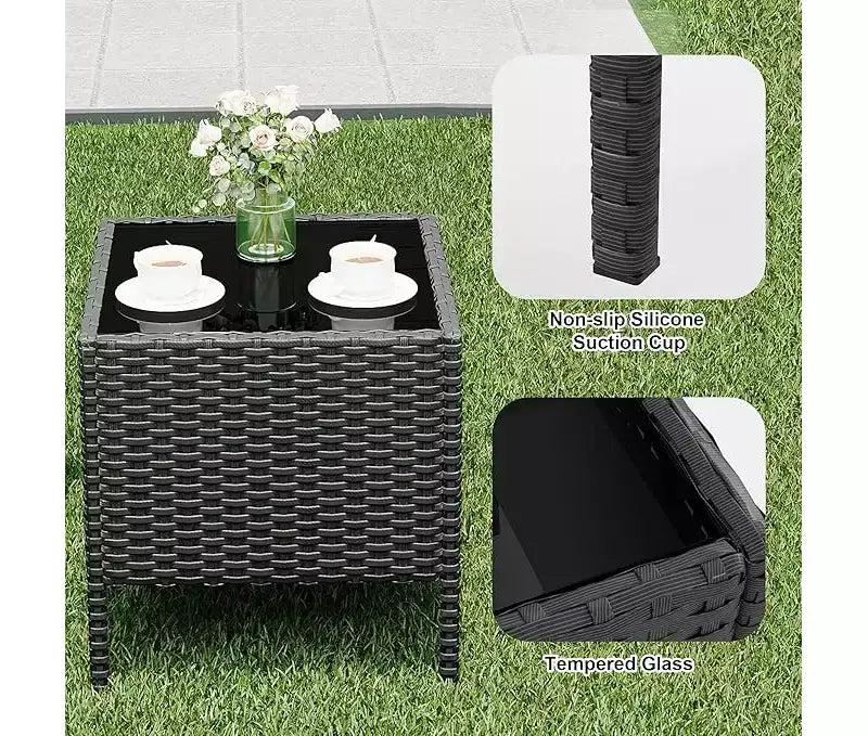 Ensemble de mobilier de patio extérieur 3 pièces, ensemble de conversation moderne en rotin avec table basse pour jardin, osier tout temps et cadre en acier