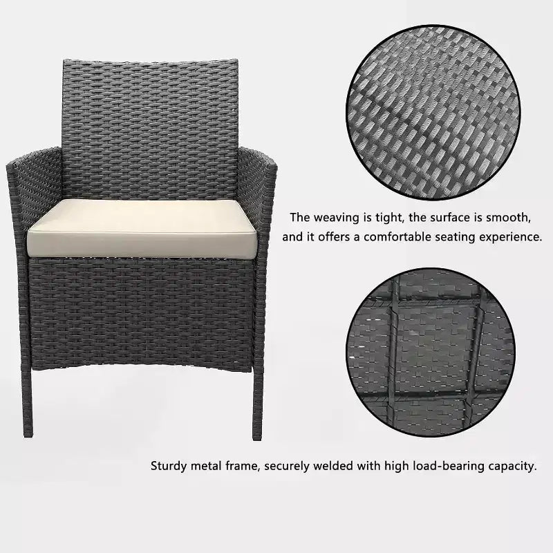 Ensemble de mobilier de patio extérieur 3 pièces, ensemble de conversation moderne en rotin avec table basse pour jardin, osier tout temps et cadre en acier