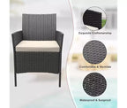 Ensemble de mobilier de patio extérieur 3 pièces, ensemble de conversation moderne en rotin avec table basse pour jardin, osier tout temps et cadre en acier