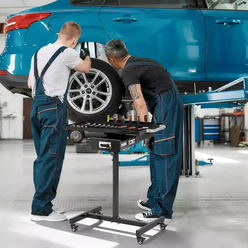 Desserte d'atelier roulante avec roulettes, table de travail mobile à hauteur réglable, capacité de 136 kg, desserte à outils roulante mobile avec tiroirs pour garage, atelier