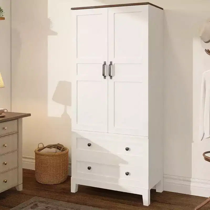 Floor Storage Cabinet with 2 Doors, 2 Drawers & Adjustable Shelves,Farmhouse Wood Pantry for Kitchen, Office & Living Room