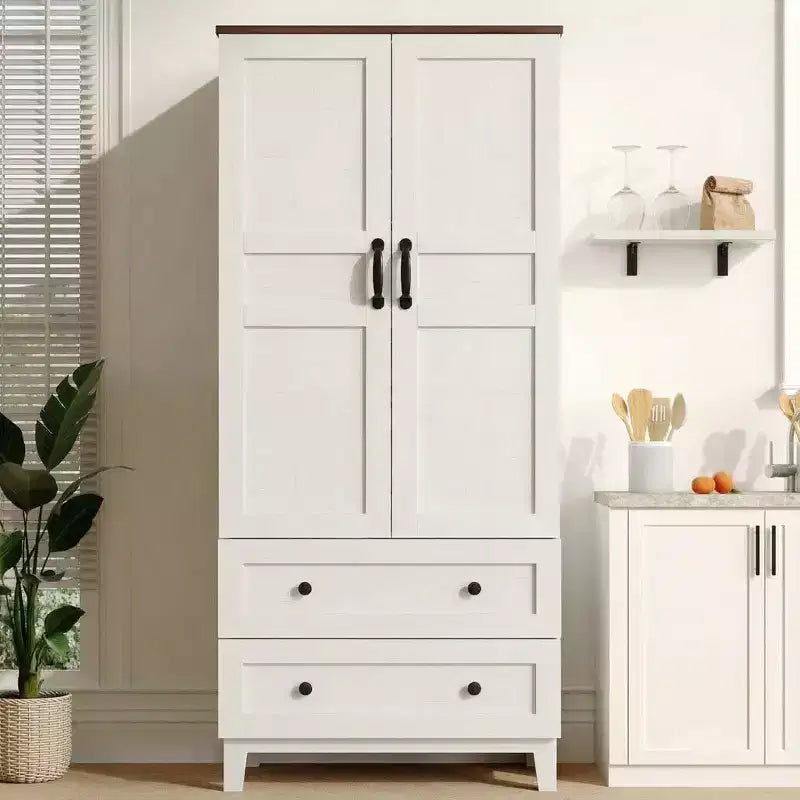 Armoire de Rangement au Sol avec 2 Portes, 2 Tiroirs et Étagères Réglables, Meuble de Rangement en Bois de Style Ferme pour Cuisine, Bureau et Salon