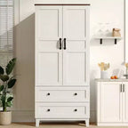 Armoire de Rangement au Sol avec 2 Portes, 2 Tiroirs et Étagères Réglables, Meuble de Rangement en Bois de Style Ferme pour Cuisine, Bureau et Salon