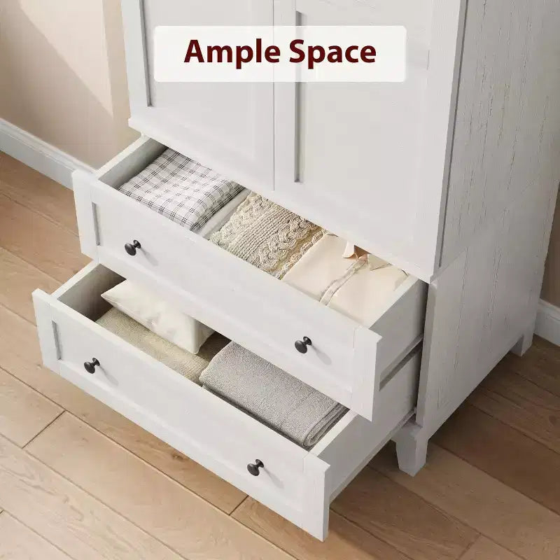 Armoire de Rangement au Sol avec 2 Portes, 2 Tiroirs et Étagères Réglables, Meuble de Rangement en Bois de Style Ferme pour Cuisine, Bureau et Salon