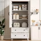 Armoire de Rangement au Sol avec 2 Portes, 2 Tiroirs et Étagères Réglables, Meuble de Rangement en Bois de Style Ferme pour Cuisine, Bureau et Salon