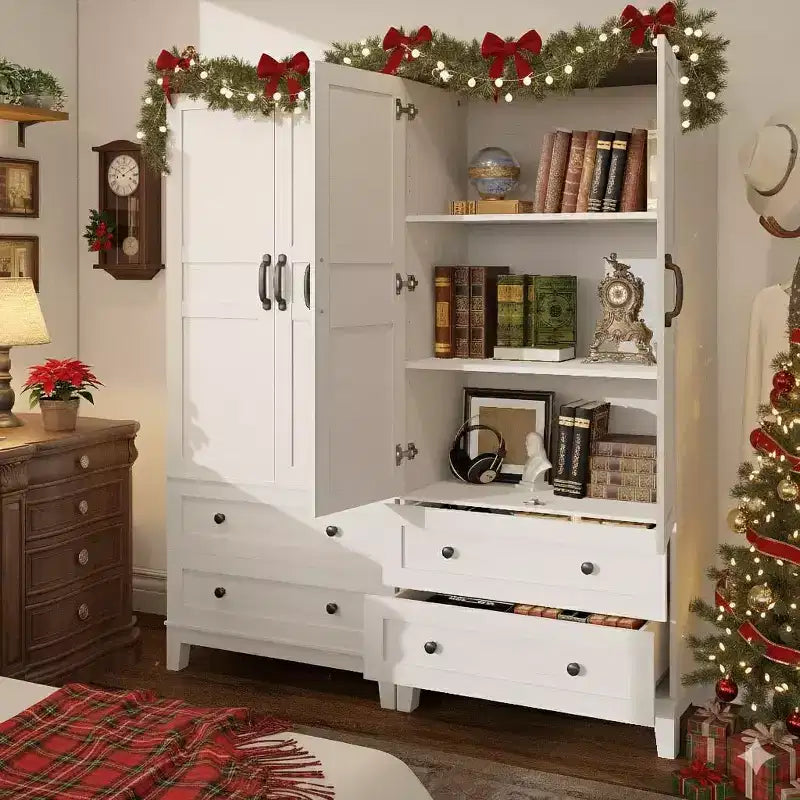 Armoire de Rangement au Sol avec 2 Portes, 2 Tiroirs et Étagères Réglables, Meuble de Rangement en Bois de Style Ferme pour Cuisine, Bureau et Salon
