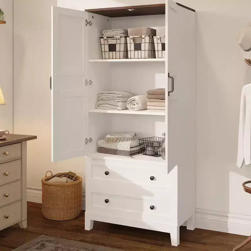 Armoire de Rangement au Sol avec 2 Portes, 2 Tiroirs et Étagères Réglables, Meuble de Rangement en Bois de Style Ferme pour Cuisine, Bureau et Salon