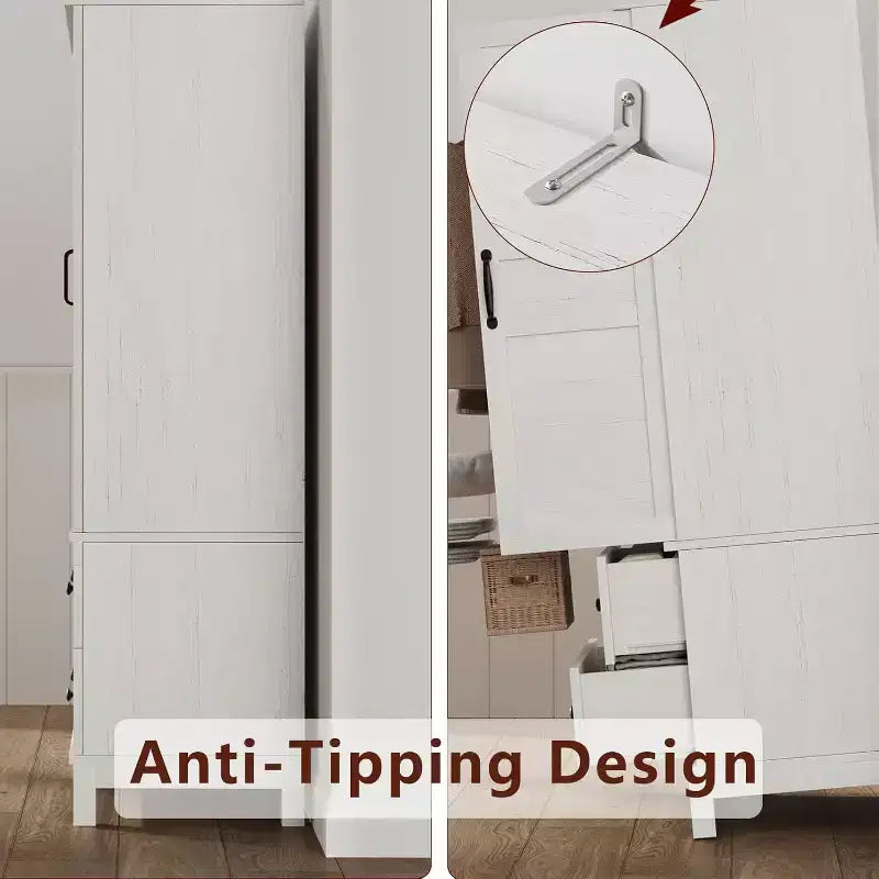 Armoire de Rangement au Sol avec 2 Portes, 2 Tiroirs et Étagères Réglables, Meuble de Rangement en Bois de Style Ferme pour Cuisine, Bureau et Salon