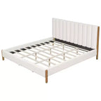 Cadre de lit plateforme rembourré Queen/King/California King avec tête de lit épaisse capitonnée et pieds en bois massif, blanc - ModernLuxe