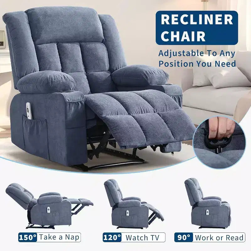 Fauteuil inclinable massant et chauffant Acekool avec repose-pieds extra-large, dossier haut, siège baquet profond à bascule avec poches, pour salon
