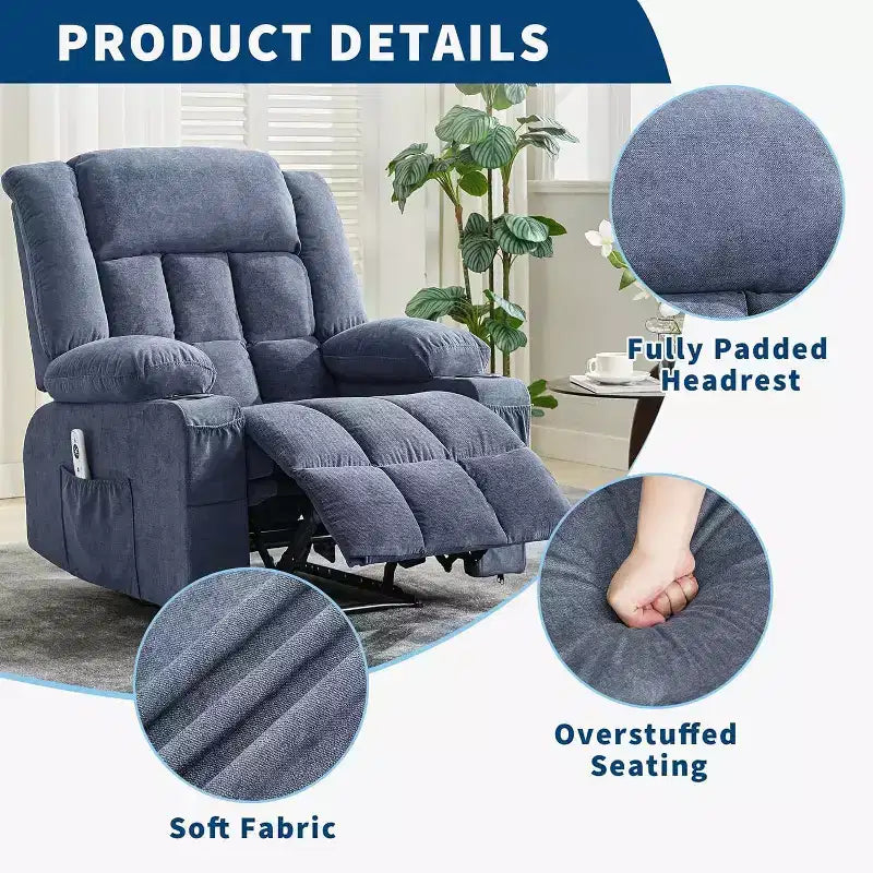 Fauteuil inclinable massant et chauffant Acekool avec repose-pieds extra-large, dossier haut, siège baquet profond à bascule avec poches, pour salon