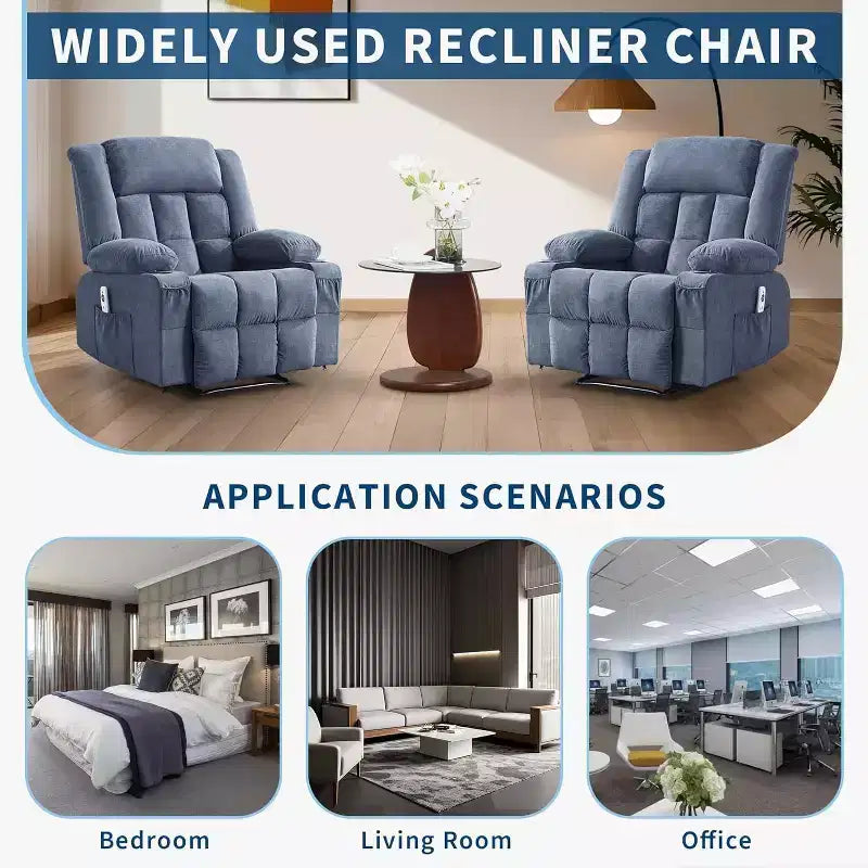 Fauteuil inclinable massant et chauffant Acekool avec repose-pieds extra-large, dossier haut, siège baquet profond à bascule avec poches, pour salon