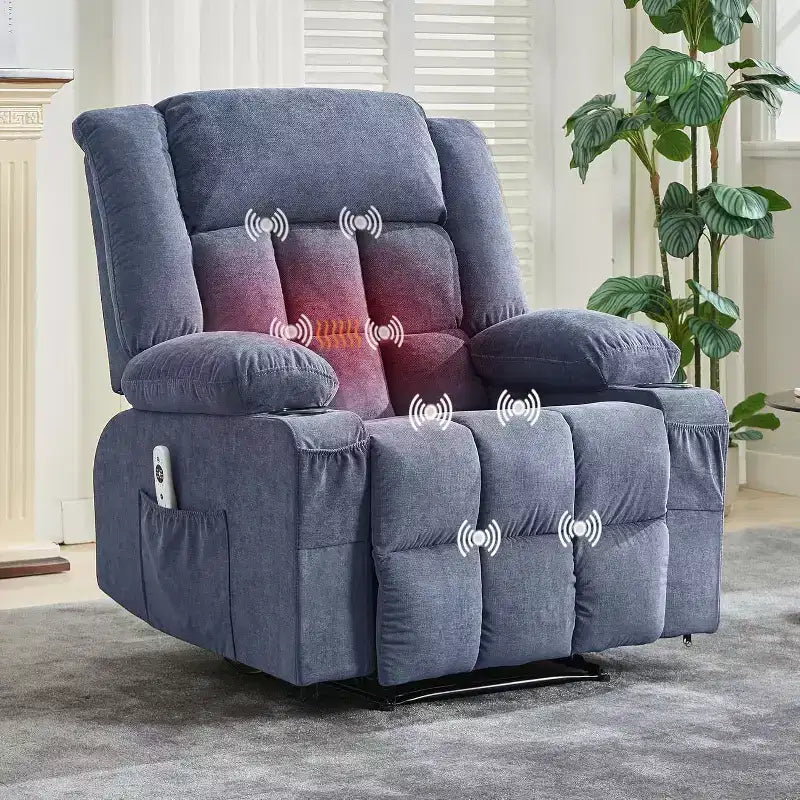 Acekool Massage Heat Recliner Chair, Extra Large Footrest, High Back, Deep Seat Rocker with Pockets, for Living Room