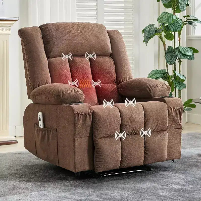 Fauteuil inclinable massant et chauffant Acekool avec repose-pieds extra-large, dossier haut, siège baquet profond à bascule avec poches, pour salon