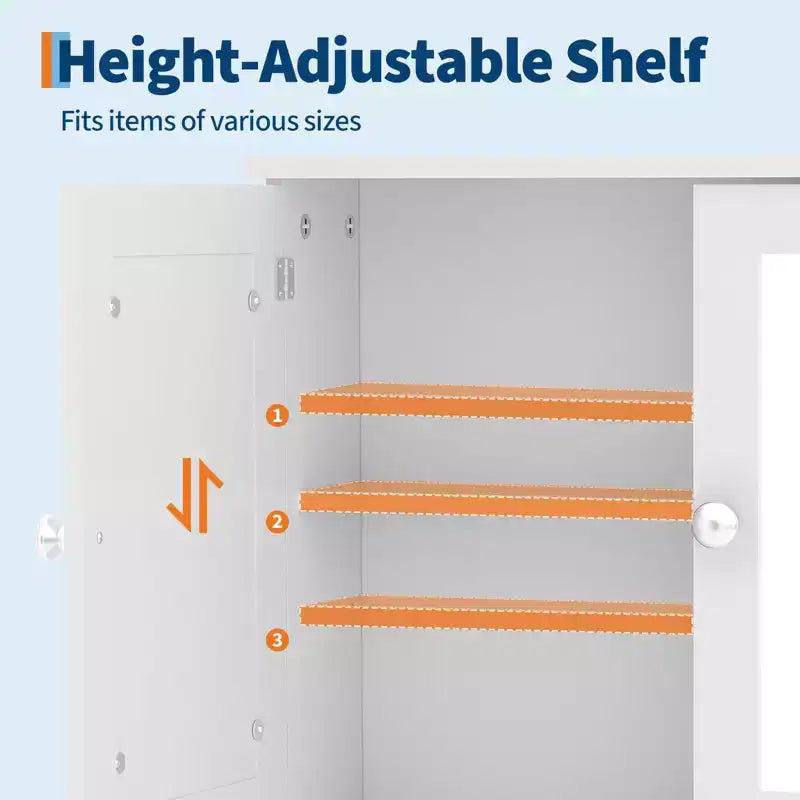 Armoire de toilette murale COZONY 22.2 avec miroir, meuble de rangement de salle de bain avec étagère réglable, organisateur étanche