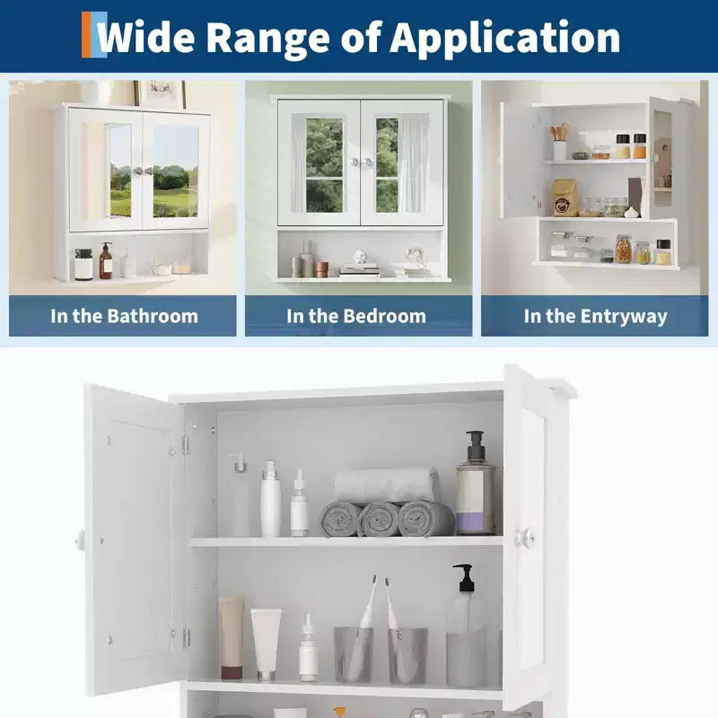 Armoire de toilette murale COZONY 22.2 avec miroir, meuble de rangement de salle de bain avec étagère réglable, organisateur étanche