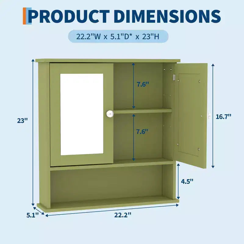 Armoire de toilette murale COZONY 22.2 avec miroir, meuble de rangement de salle de bain avec étagère réglable, organisateur étanche