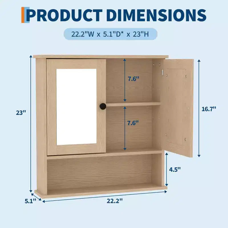 Armoire de toilette murale COZONY 22.2 avec miroir, meuble de rangement de salle de bain avec étagère réglable, organisateur étanche