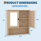 Armoire de toilette murale COZONY 22.2 avec miroir, meuble de rangement de salle de bain avec étagère réglable, organisateur étanche