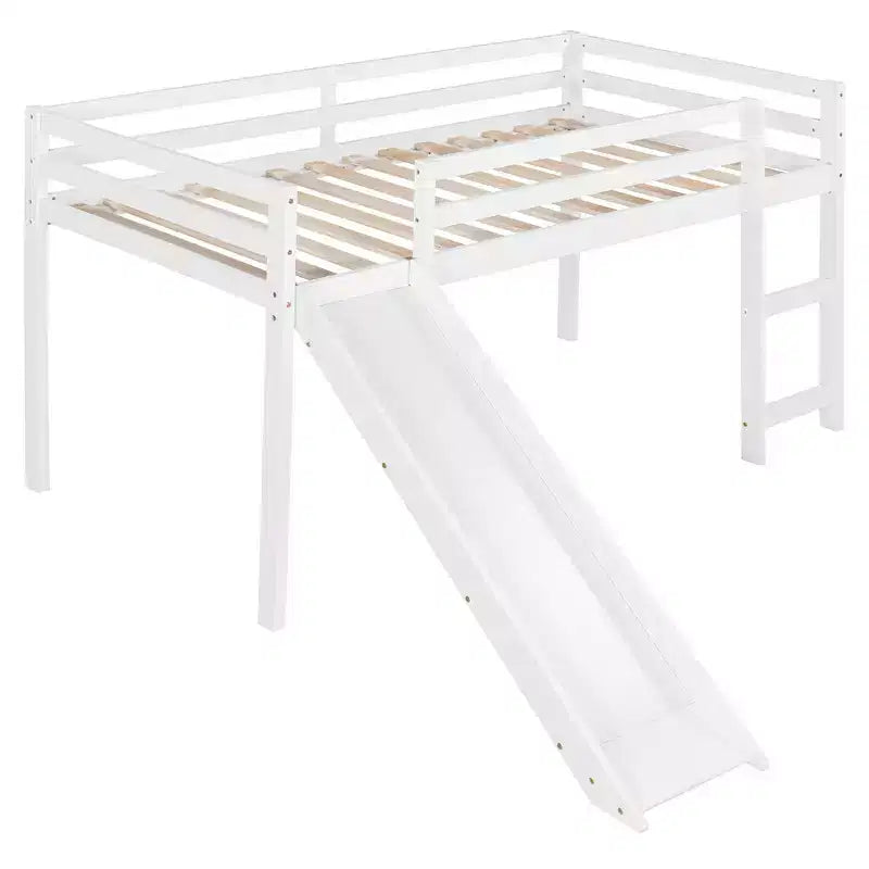 Lit superposé Luxystar une place avec toboggan et barrière pour chambre d'enfant