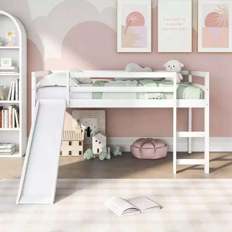 Lit superposé Luxystar une place avec toboggan et barrière pour chambre d'enfant