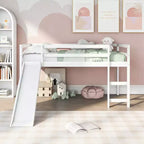 Lit superposé Luxystar une place avec toboggan et barrière pour chambre d'enfant