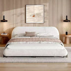 Queen/King Size Upholstered Platform Bed Frame with Thick Padded Headboard, Solid Wood Leg & Curve Design, White - ModernLuxe