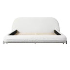 Lit plateforme rembourré Queen/King Size avec tête de lit épaisse rembourrée, pieds en bois massif et design incurvé, blanc - ModernLuxe