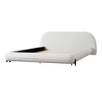 Lit plateforme rembourré Queen/King Size avec tête de lit épaisse rembourrée, pieds en bois massif et design incurvé, blanc - ModernLuxe