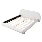 Lit plateforme rembourré Queen/King Size avec tête de lit épaisse rembourrée, pieds en bois massif et design incurvé, blanc - ModernLuxe