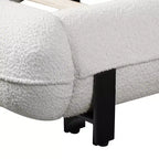 Lit plateforme rembourré Queen/King Size avec tête de lit épaisse rembourrée, pieds en bois massif et design incurvé, blanc - ModernLuxe