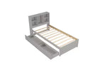 TUYOHW Cadre de lit double moderne avec tête de lit bibliothèque et recharge USB, lit plateforme en bois avec 2 tiroirs de rangement coulissants, lit bibliothèque avec rangement