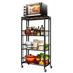 Large 4-Tier Foldable Storage Cart with Lockable Caster - 100Lbs Loading Capacity, Expandable Kitchen Organizer Storage Island