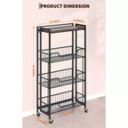 Chariot de rangement pliable à 4 niveaux avec roulettes verrouillables - Capacité de charge de 45 kg, îlot de rangement de cuisine extensible