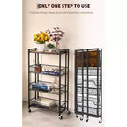 Chariot de rangement pliable à 4 niveaux avec roulettes verrouillables - Capacité de charge de 45 kg, îlot de rangement de cuisine extensible