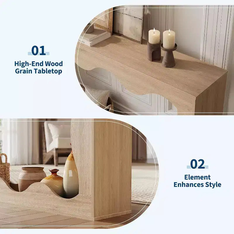 COZONY Table console longue de 63 pouces, Table de canapé étroite en bois à bords festonnés, style ferme moderne pour couloir, hall d'entrée, salon, montage facile