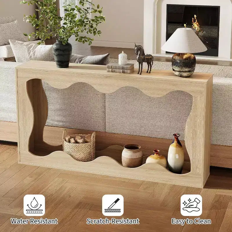 COZONY Table console longue de 63 pouces, Table de canapé étroite en bois à bords festonnés, style ferme moderne pour couloir, hall d'entrée, salon, montage facile