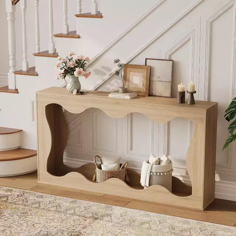 COZONY Table console longue de 63 pouces, Table de canapé étroite en bois à bords festonnés, style ferme moderne pour couloir, hall d'entrée, salon, montage facile