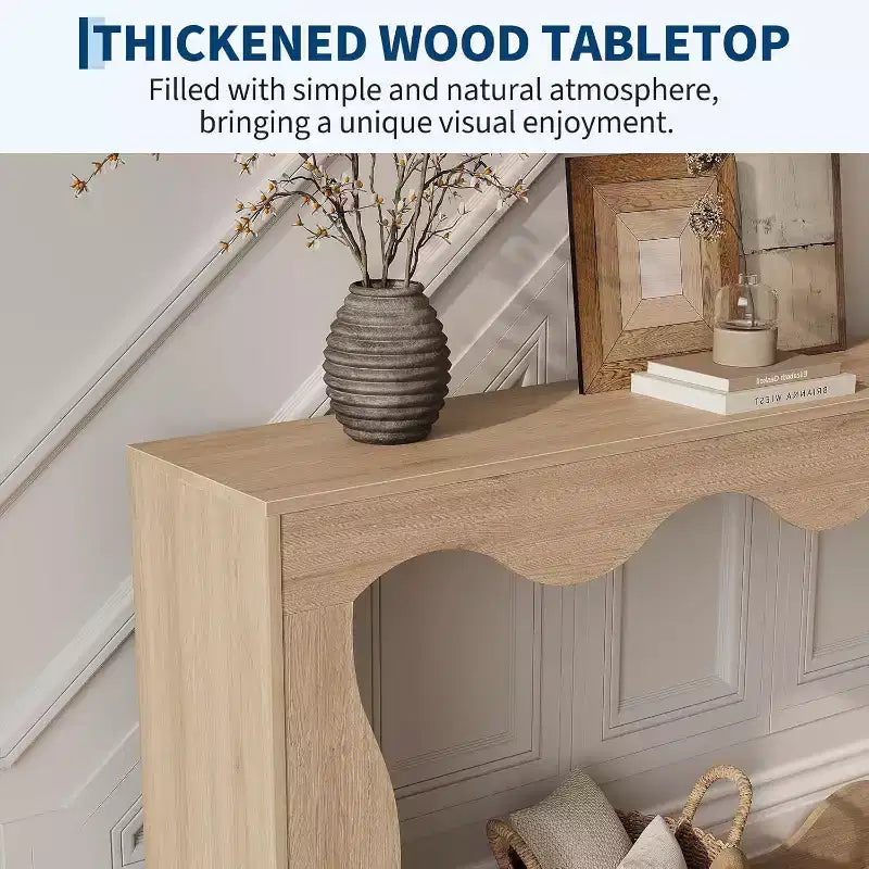 COZONY Table console longue de 63 pouces, Table de canapé étroite en bois à bords festonnés, style ferme moderne pour couloir, hall d'entrée, salon, montage facile