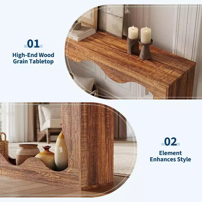 COZONY Table console longue de 63 pouces, Table de canapé étroite en bois à bords festonnés, style ferme moderne pour couloir, hall d'entrée, salon, montage facile