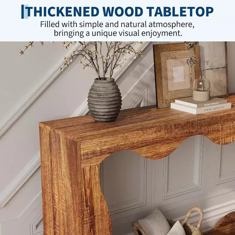 COZONY Table console longue de 63 pouces, Table de canapé étroite en bois à bords festonnés, style ferme moderne pour couloir, hall d'entrée, salon, montage facile