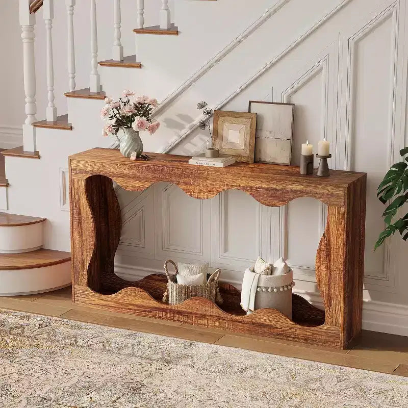 COZONY Table console longue de 63 pouces, Table de canapé étroite en bois à bords festonnés, style ferme moderne pour couloir, hall d'entrée, salon, montage facile