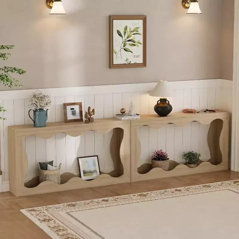 COZONY Table console longue de 63 pouces, Table de canapé étroite en bois à bords festonnés, style ferme moderne pour couloir, hall d'entrée, salon, montage facile